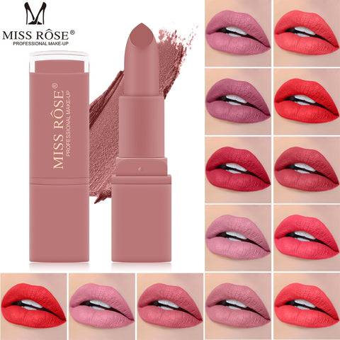 MISS ROSE 12 Colors Matte Nude Pink Makeup Long Lasting Lipstick Waterproof Lips Make up Cosmetic Not Fade Lip Balm TSLM2