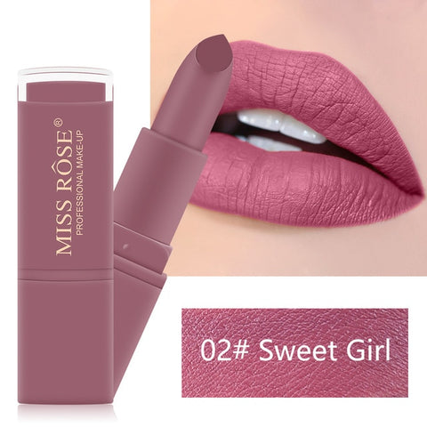 MISS ROSE 12 Colors Matte Nude Pink Makeup Long Lasting Lipstick Waterproof Lips Make up Cosmetic Not Fade Lip Balm TSLM2