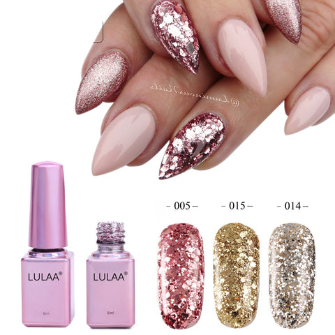 LULAA Professional Diamond Glitter UV Nail Gel Polish 6ml Soak Off Sequins Gel Long-lasting Bling Nail Varnish Manicure Art Tool