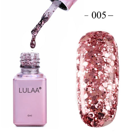 LULAA Professional Diamond Glitter UV Nail Gel Polish 6ml Soak Off Sequins Gel Long-lasting Bling Nail Varnish Manicure Art Tool