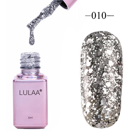 LULAA Professional Diamond Glitter UV Nail Gel Polish 6ml Soak Off Sequins Gel Long-lasting Bling Nail Varnish Manicure Art Tool