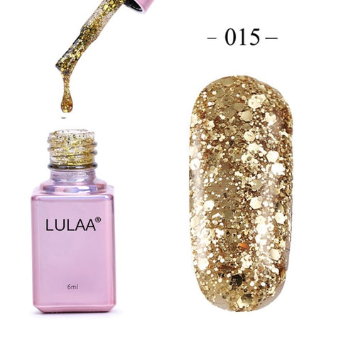 LULAA Professional Diamond Glitter UV Nail Gel Polish 6ml Soak Off Sequins Gel Long-lasting Bling Nail Varnish Manicure Art Tool