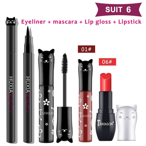 4pcs/set Cate Makeup Sets Including Lipstick, Eyeliner,Mascara, Eyeshadow, Makeup Kit Women Cosmetics Bag for Gifts