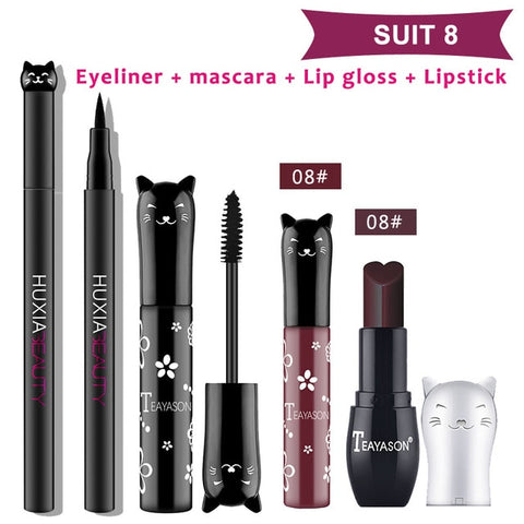 4pcs/set Cate Makeup Sets Including Lipstick, Eyeliner,Mascara, Eyeshadow, Makeup Kit Women Cosmetics Bag for Gifts