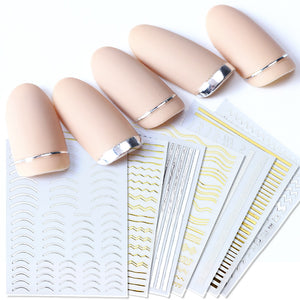 1pcs Gold Silver Sliders 3D Nail Stickers Straight Curved Liners Stripe Tape Wraps Geometric Nail Art Decorations BESTZG001-013