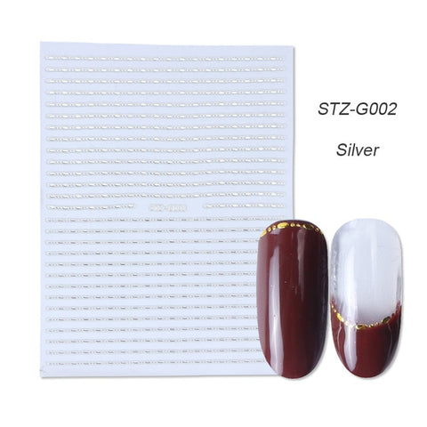 1pcs Gold Silver Sliders 3D Nail Stickers Straight Curved Liners Stripe Tape Wraps Geometric Nail Art Decorations BESTZG001-013