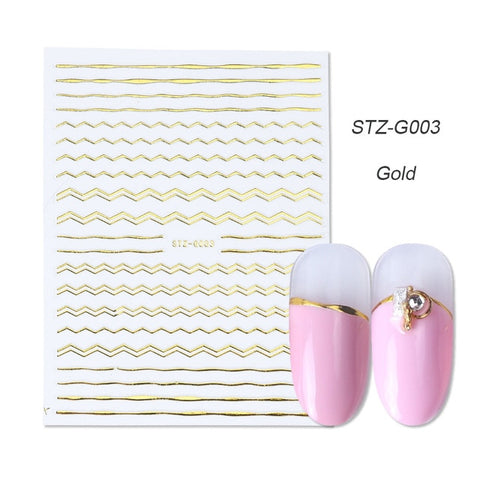 1pcs Gold Silver Sliders 3D Nail Stickers Straight Curved Liners Stripe Tape Wraps Geometric Nail Art Decorations BESTZG001-013