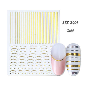 1pcs Gold Silver Sliders 3D Nail Stickers Straight Curved Liners Stripe Tape Wraps Geometric Nail Art Decorations BESTZG001-013