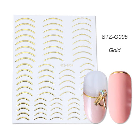 1pcs Gold Silver Sliders 3D Nail Stickers Straight Curved Liners Stripe Tape Wraps Geometric Nail Art Decorations BESTZG001-013