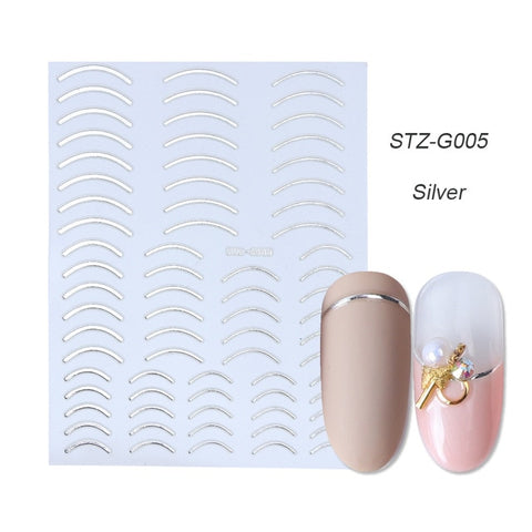 1pcs Gold Silver Sliders 3D Nail Stickers Straight Curved Liners Stripe Tape Wraps Geometric Nail Art Decorations BESTZG001-013