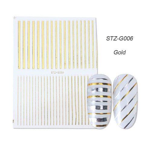 1pcs Gold Silver Sliders 3D Nail Stickers Straight Curved Liners Stripe Tape Wraps Geometric Nail Art Decorations BESTZG001-013