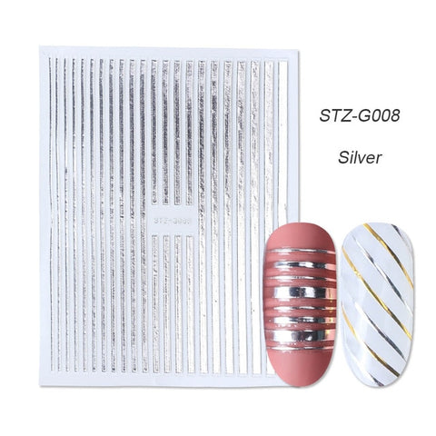 1pcs Gold Silver Sliders 3D Nail Stickers Straight Curved Liners Stripe Tape Wraps Geometric Nail Art Decorations BESTZG001-013