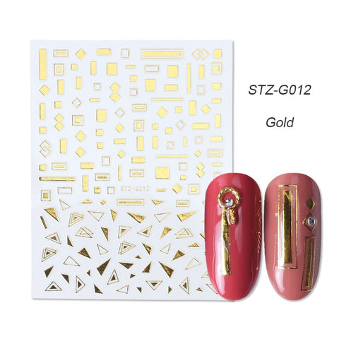 1pcs Gold Silver Sliders 3D Nail Stickers Straight Curved Liners Stripe Tape Wraps Geometric Nail Art Decorations BESTZG001-013