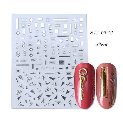 1pcs Gold Silver Sliders 3D Nail Stickers Straight Curved Liners Stripe Tape Wraps Geometric Nail Art Decorations BESTZG001-013