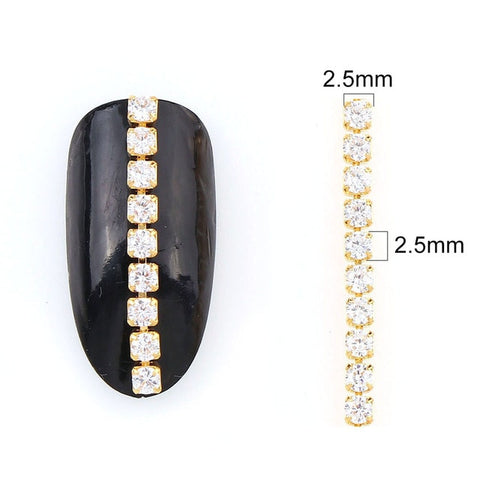 9-10 CM Shiny Nail Zircon Chain Nail Art Gold Base Pearl Chain Phototherapy Nail Ornament Nail Art Decorations DIY Jewelry