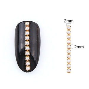 9-10 CM Shiny Nail Zircon Chain Nail Art Gold Base Pearl Chain Phototherapy Nail Ornament Nail Art Decorations DIY Jewelry