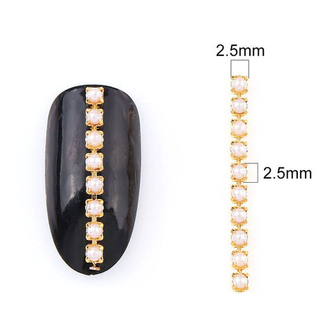 9-10 CM Shiny Nail Zircon Chain Nail Art Gold Base Pearl Chain Phototherapy Nail Ornament Nail Art Decorations DIY Jewelry