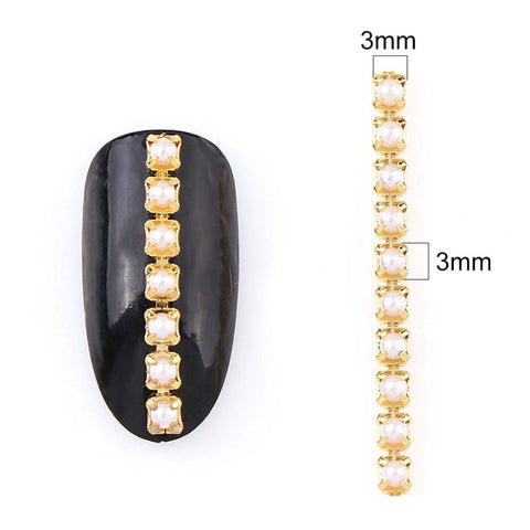 9-10 CM Shiny Nail Zircon Chain Nail Art Gold Base Pearl Chain Phototherapy Nail Ornament Nail Art Decorations DIY Jewelry