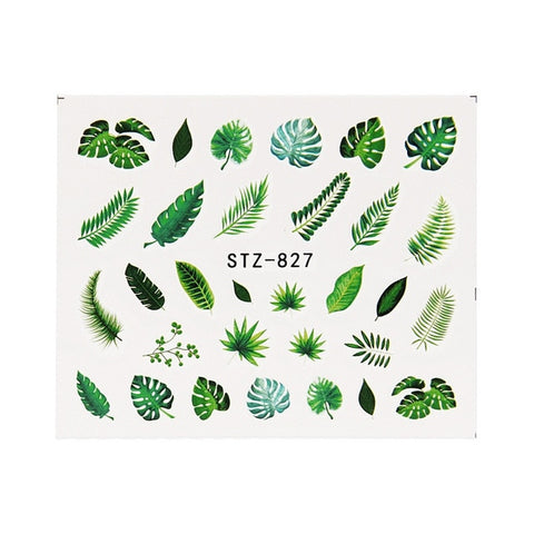 19 Designs Nail Stickers Green Leaf Flamingo Flowers Cactus Water Decals Nail Art Decorations Wraps Flakes Sliders Manicure