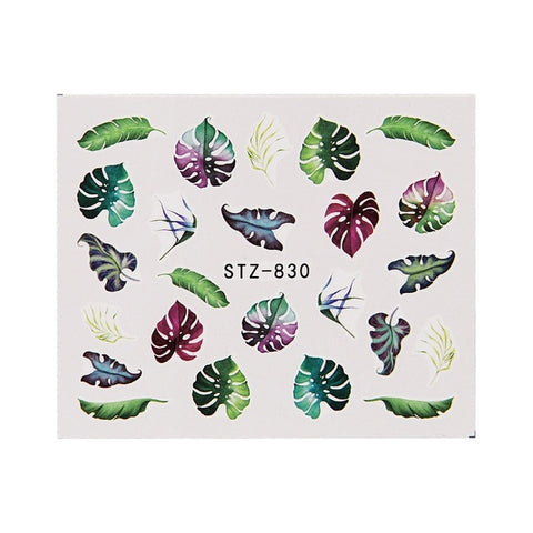 19 Designs Nail Stickers Green Leaf Flamingo Flowers Cactus Water Decals Nail Art Decorations Wraps Flakes Sliders Manicure