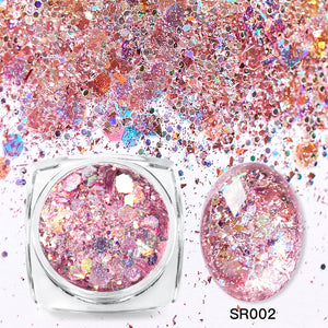 Mtssii 3D Mixed Hexagon 8 Color Nail Dust Sets Holo Glitter Sequins Flakes Manicure Decoration Nail Art Tips