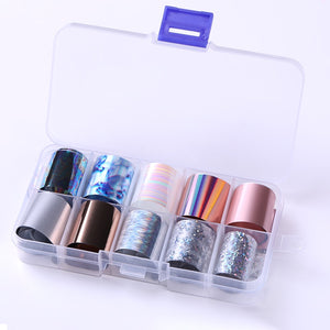 10 Rolls/Box Holographic Nail Foils Nails Wraps Multi-pattern Colorful Transfer Sticker Decals Tips Nail Art Decorations