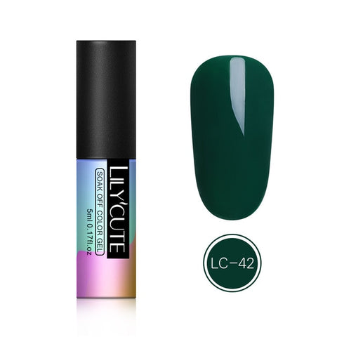 LILYCUTE 5ml Gel Nail Polish Soak Off UV Gel Long Lasting Semi Permanent Soak Off UV Gel Varnish Nail Art Gel Polish Green Color