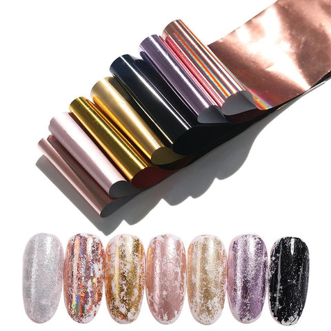 7 Colors Holographic Nail Foils Nail Transfer Sticker Rose Gold Champagne Nail Stickers 4*20cm Nail Art Design