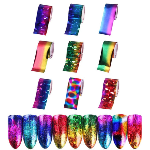 7 Colors Holographic Nail Foils Nail Transfer Sticker Rose Gold Champagne Nail Stickers 4*20cm Nail Art Design