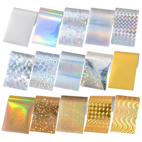 7 Colors Holographic Nail Foils Nail Transfer Sticker Rose Gold Champagne Nail Stickers 4*20cm Nail Art Design