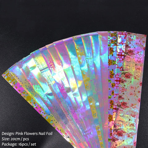 7 Colors Holographic Nail Foils Nail Transfer Sticker Rose Gold Champagne Nail Stickers 4*20cm Nail Art Design