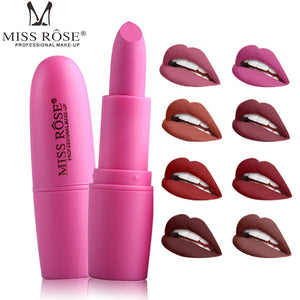 MISS ROSE 8 Colors Women Beauty Makeup Portable Smooth Soft Matte Lipstick Waterproof Lasting Use For Party Princess Pad TSLM1