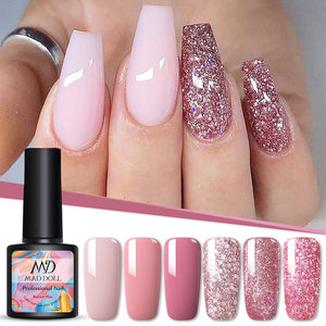 MAD DOLL 8ml UV Gel Nail Polish Rose Gold Glitter Sequins Soak Off UV Gel Varnish Color Nail Gel Polish DIY Nail Art Lacquer