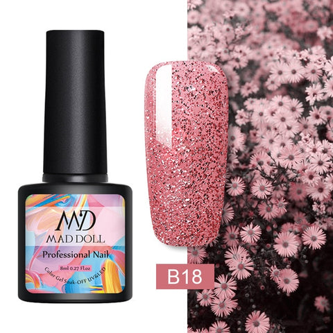 MAD DOLL 8ml UV Gel Nail Polish Rose Gold Glitter Sequins Soak Off UV Gel Varnish Color Nail Gel Polish DIY Nail Art Lacquer