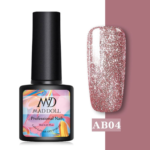 MAD DOLL 8ml UV Gel Nail Polish Rose Gold Glitter Sequins Soak Off UV Gel Varnish Color Nail Gel Polish DIY Nail Art Lacquer