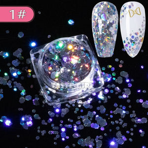1 Jar Super Starr Mix Sizes Hexagon Nail Glitter Laser Holographic Sequin Arylic Nail Art Paillette Decals DIY Tips XH#