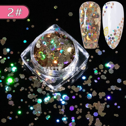 1 Jar Super Starr Mix Sizes Hexagon Nail Glitter Laser Holographic Sequin Arylic Nail Art Paillette Decals DIY Tips XH#