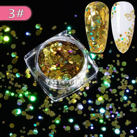 1 Jar Super Starr Mix Sizes Hexagon Nail Glitter Laser Holographic Sequin Arylic Nail Art Paillette Decals DIY Tips XH#