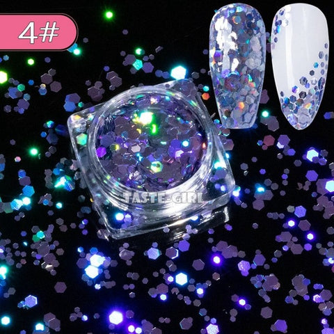 1 Jar Super Starr Mix Sizes Hexagon Nail Glitter Laser Holographic Sequin Arylic Nail Art Paillette Decals DIY Tips XH#