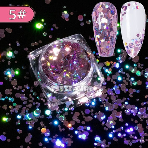 1 Jar Super Starr Mix Sizes Hexagon Nail Glitter Laser Holographic Sequin Arylic Nail Art Paillette Decals DIY Tips XH#