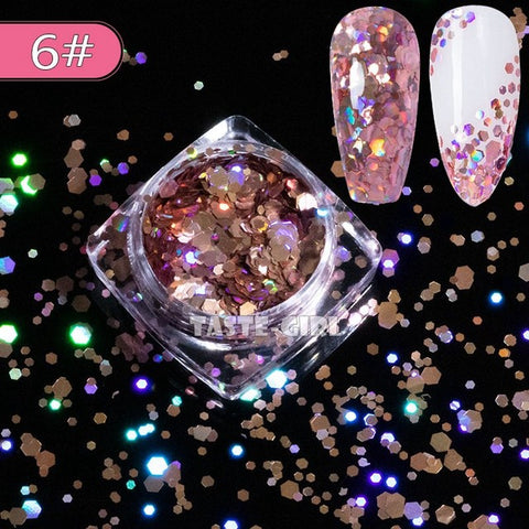 1 Jar Super Starr Mix Sizes Hexagon Nail Glitter Laser Holographic Sequin Arylic Nail Art Paillette Decals DIY Tips XH#