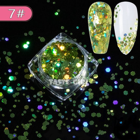 1 Jar Super Starr Mix Sizes Hexagon Nail Glitter Laser Holographic Sequin Arylic Nail Art Paillette Decals DIY Tips XH#