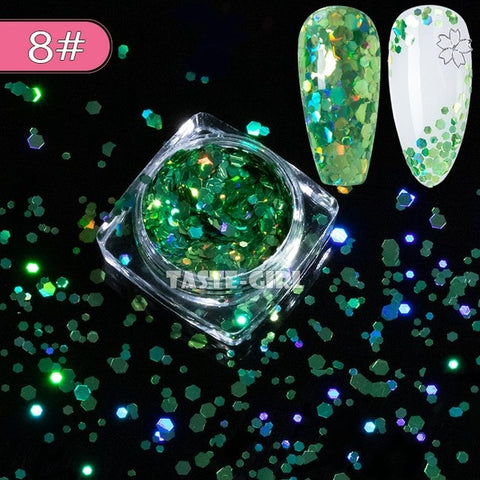 1 Jar Super Starr Mix Sizes Hexagon Nail Glitter Laser Holographic Sequin Arylic Nail Art Paillette Decals DIY Tips XH#