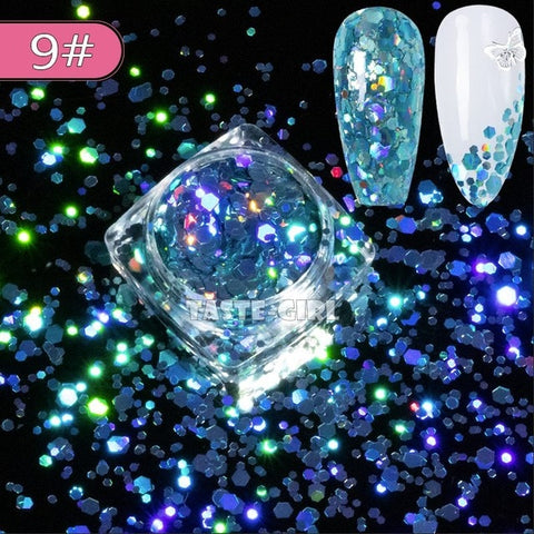 1 Jar Super Starr Mix Sizes Hexagon Nail Glitter Laser Holographic Sequin Arylic Nail Art Paillette Decals DIY Tips XH#