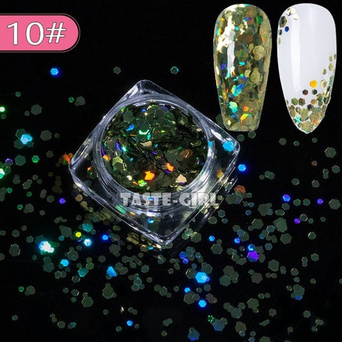 1 Jar Super Starr Mix Sizes Hexagon Nail Glitter Laser Holographic Sequin Arylic Nail Art Paillette Decals DIY Tips XH#