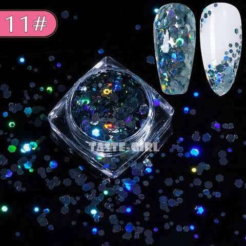 1 Jar Super Starr Mix Sizes Hexagon Nail Glitter Laser Holographic Sequin Arylic Nail Art Paillette Decals DIY Tips XH#