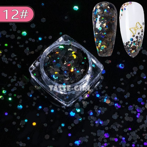 1 Jar Super Starr Mix Sizes Hexagon Nail Glitter Laser Holographic Sequin Arylic Nail Art Paillette Decals DIY Tips XH#