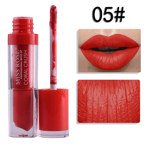 Miss Rose Liquid Matte Lipstick Waterproof Long Lasting Sexy Red Lip Gloss 24 Color Makeup Cosmetics Metal Nude Lip Stick Tint