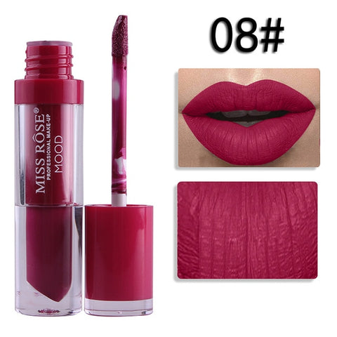 Miss Rose Liquid Matte Lipstick Waterproof Long Lasting Sexy Red Lip Gloss 24 Color Makeup Cosmetics Metal Nude Lip Stick Tint