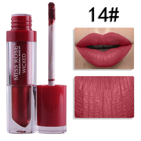 Miss Rose Liquid Matte Lipstick Waterproof Long Lasting Sexy Red Lip Gloss 24 Color Makeup Cosmetics Metal Nude Lip Stick Tint